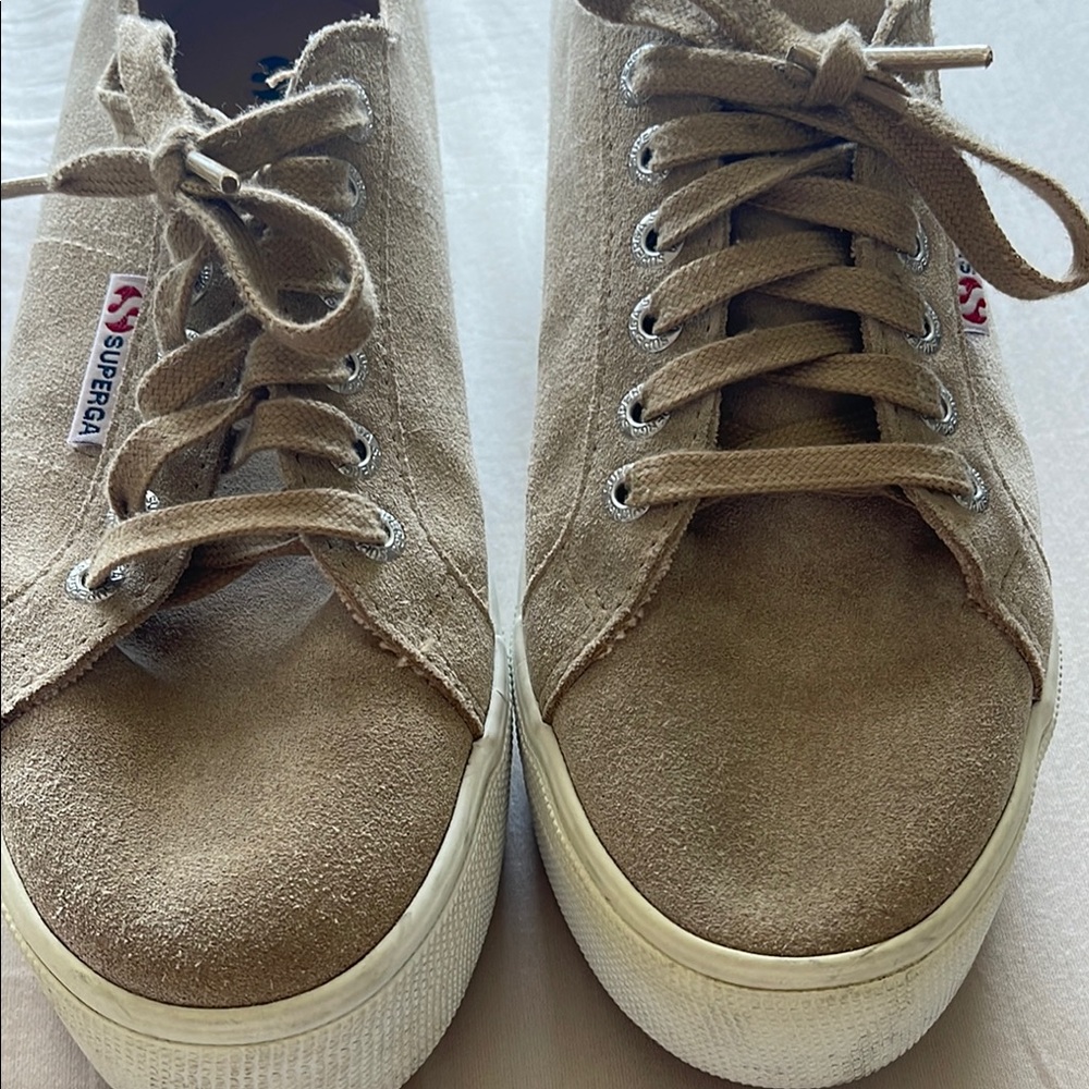 Superga Tan Platform Sneakers Classic Low-Top Design
